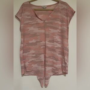 Lucky Brand Pink Camo V-Neck Tee